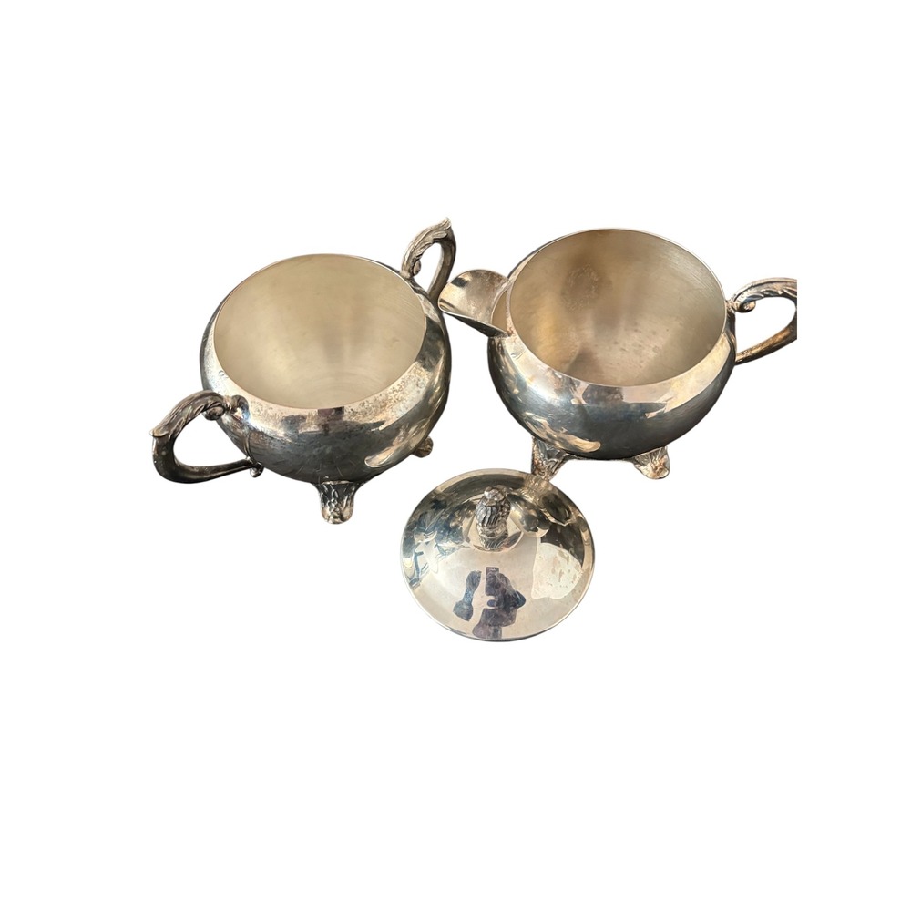 Vintage FB Rogers Silver Plated Footed Sugar Bowl and Creamer Set with Lid